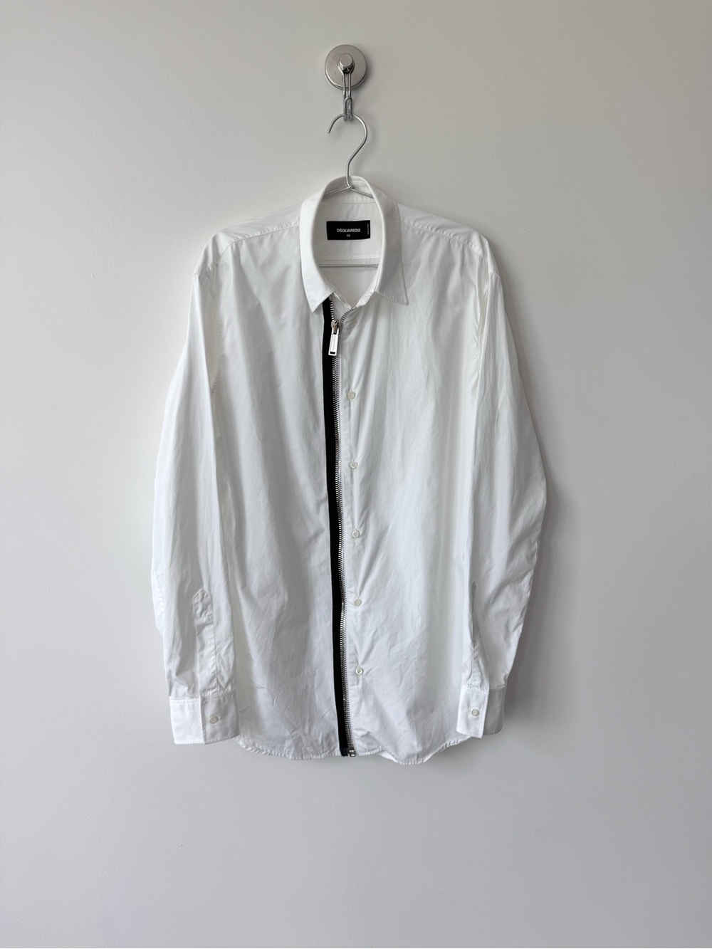 DSQUARED2 White Shirt Jacket with Black Zip Detail - Size 50 - Made in Italy